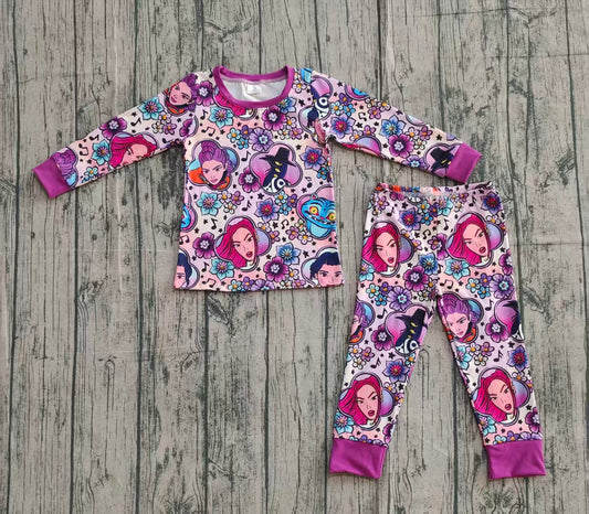 NO MOQ Preorder GLP2917 Cartoon K-pop Flower Music Long Sleeve Pants Girls Set 202510