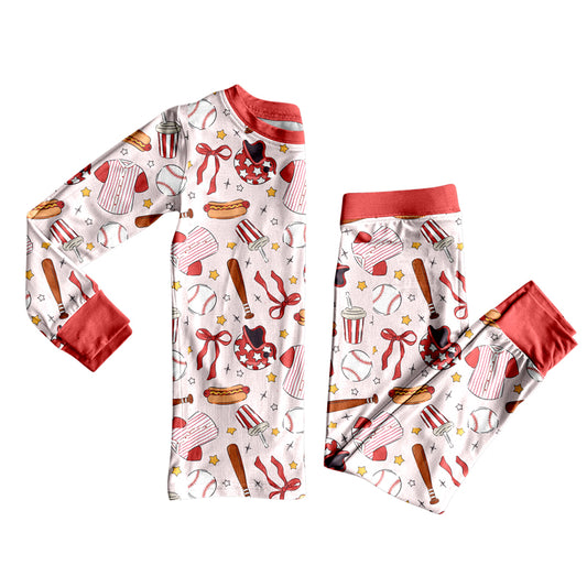 MOQ 8 Preorder GLP2918 Baseball Bows Long Sleeve Pants Girls Set 202509