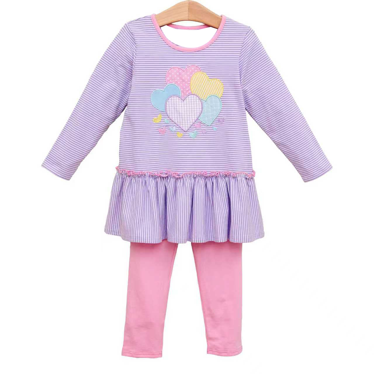 MOQ 8 Preorder GLP2928 Love Purple Ruffle Long Sleeve Pink Pants Girls Set 202509