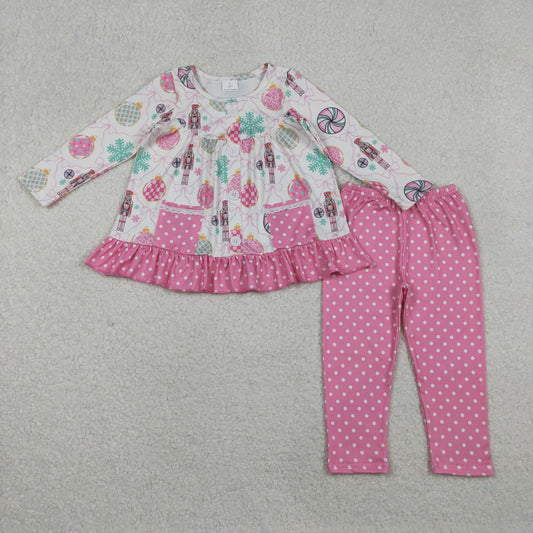 GLP2932 Christmas Nutcracker Pink Pocket Ruffle Long Sleeve Pants Girls Set 202510 RTS