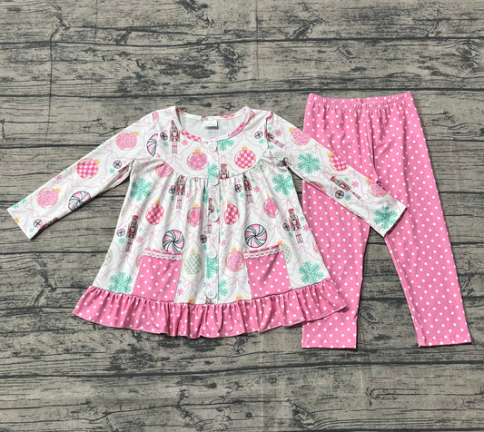 NO MOQ Preorder GLP2932 Christmas Nutcracker Pink Pocket Ruffle Long Sleeve Pants Girls Set 202510