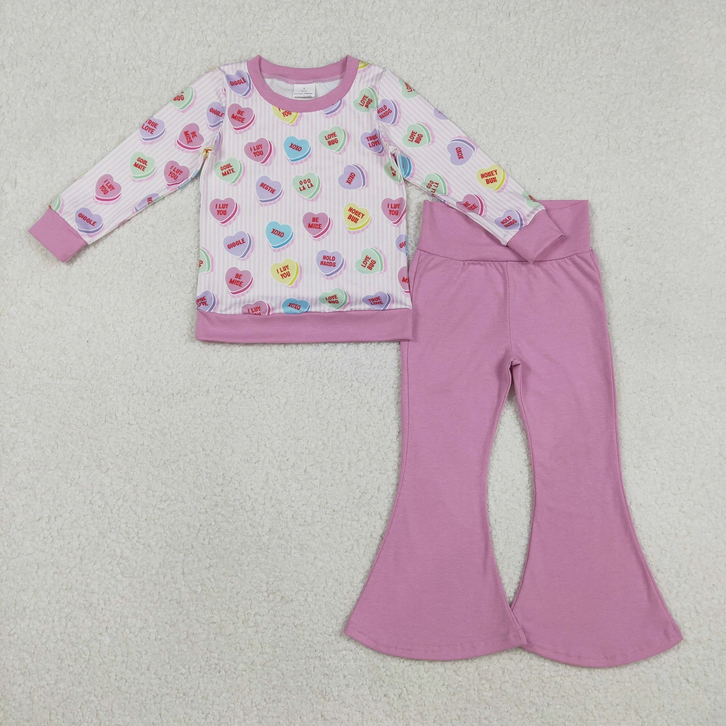 GLP2938 Valentine‘s Day Stripe Love Long Sleeve Pants Girls Set 202511 RTS