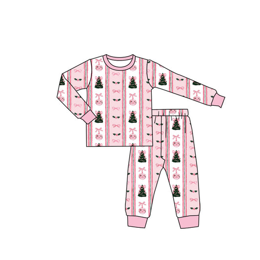 MOQ 8 Preorder GLP2961 Christmas Tree Pink Long Sleeve Pants Girls Set 202510