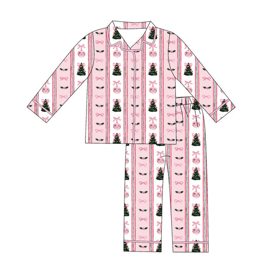 MOQ 8 preorder GLP2962 Adult Female Christmas Tree Pink Long Sleeve Pants Set 202510