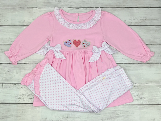 MOQ 8 Preorder GLP2980 Valentine's Day Love Dots Ruffle Pink Long Sleeve Pants Girls Set 202510