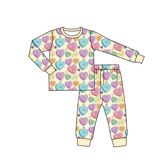 MOQ 5 Preorder GLP2981 Valentine's Day Love Beige Yellow Long Sleeve Pants Girls Set 202510