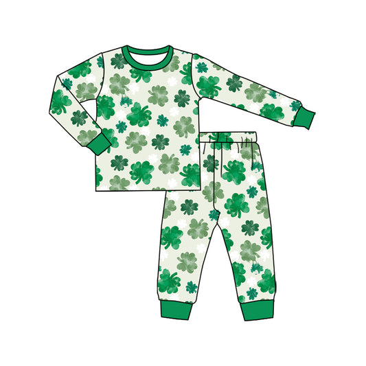 MOQ 5 Preorder GLP2988 Clover Green Long Sleeve Pants Girls Pajama Set 202510
