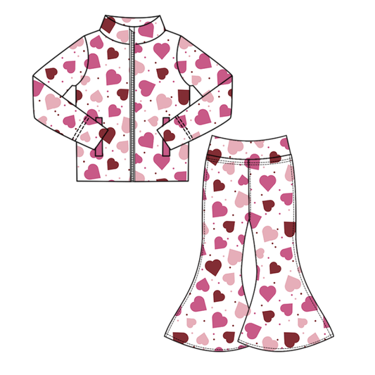 MOQ 5 preorder GLP3035 Valentines Day Love Dots White Zipper Long Sleeve Pants Girls Yoga Sets 202510