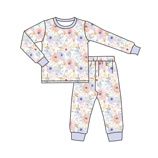 MOQ 5 Preorder GLP3048 Flower Long Sleeve Pants Girls Pajama Set 202510