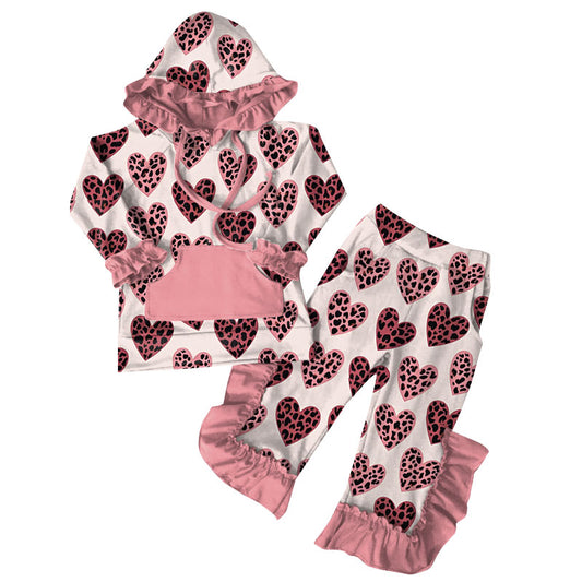 MOQ 5 Preorder GLP3050 Valentines Day Love Pink Pocket Hooded Long Sleeve Pants Girls Set 202510