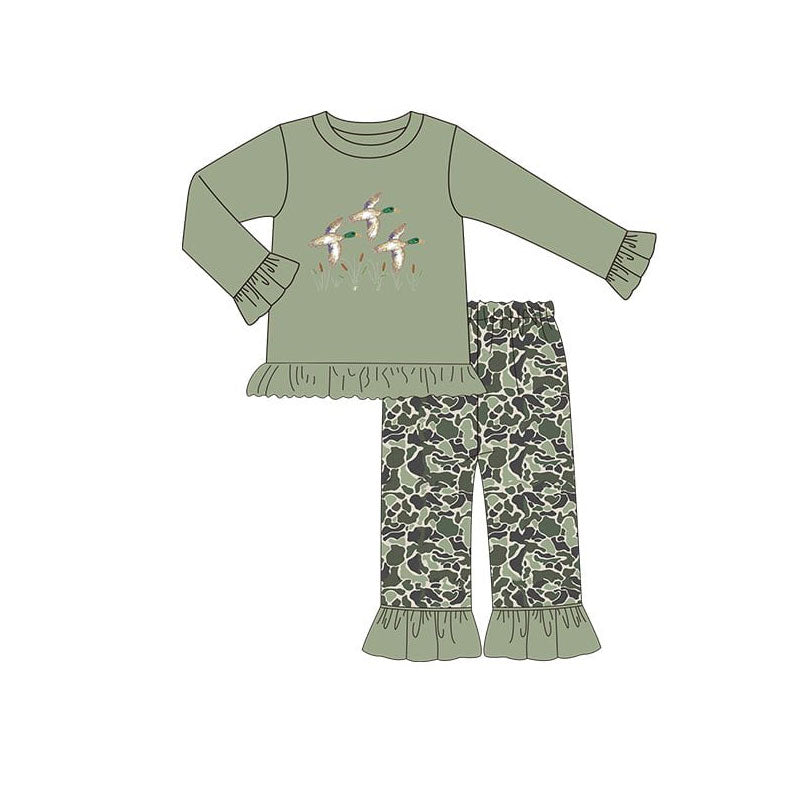 MOQ 5 Preorder GLP3062 Duck Hunting Green Long Sleeve Camouflage Pants Girls Set 202510