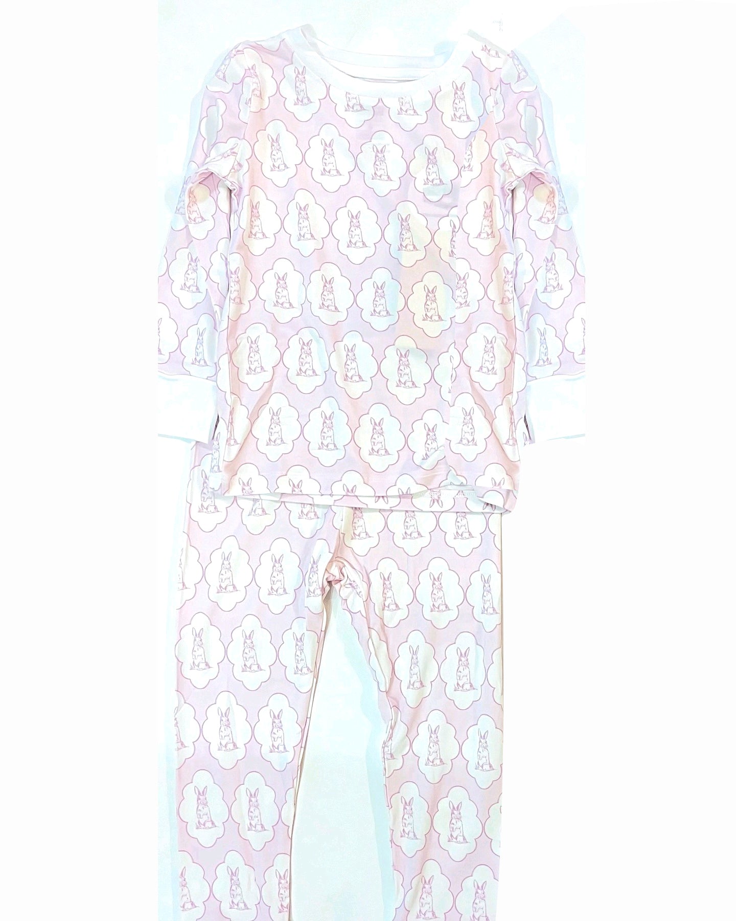 MOQ 5 Preorder GLP3067 Easter Bunny Pink Plaid Long Sleeve Pants Girls Pajama Set 202510