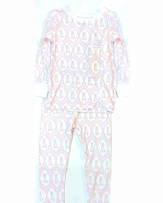 MOQ 5 Preorder GLP3067 Easter Bunny Pink Plaid Long Sleeve Pants Girls Pajama Set 202510