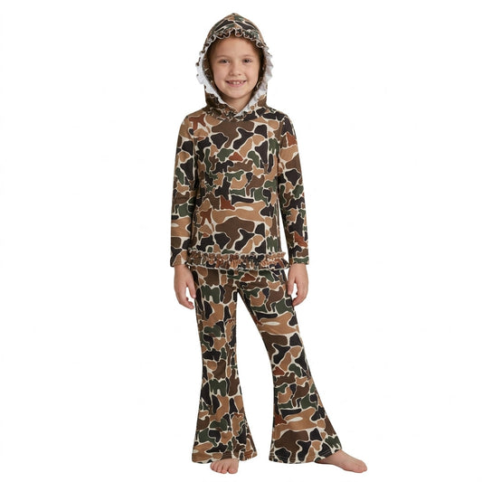 GLP3078 Hunting Camo Ruffles Hoodie Girls Set