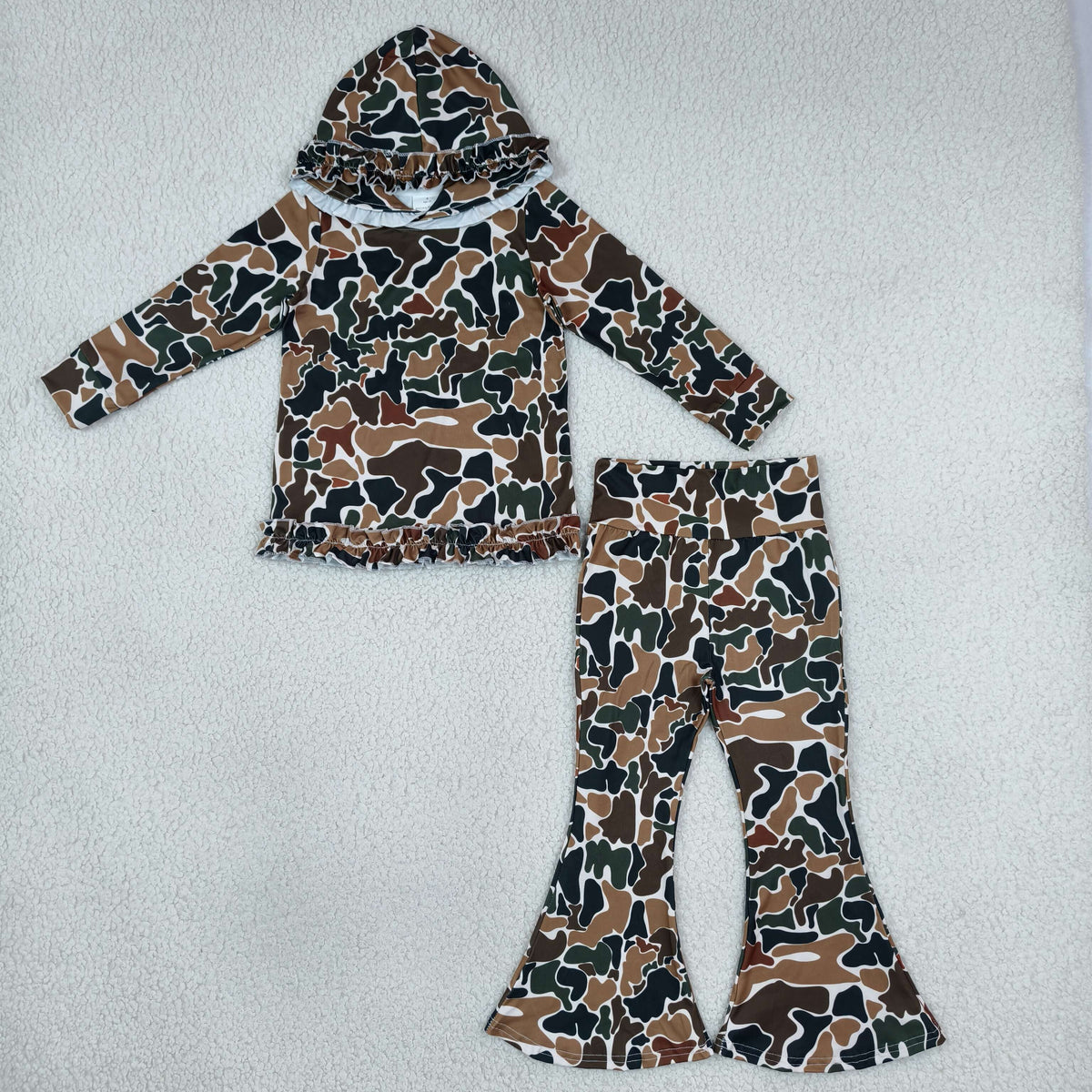 GLP3078 Hunting Camo Ruffles Hoodie Girls Set