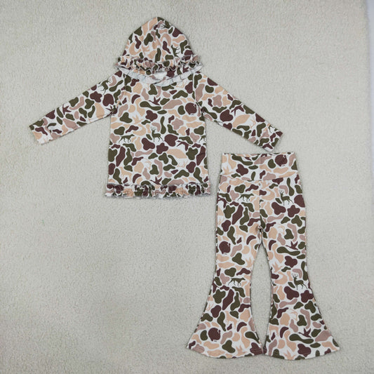 GLP3079 Hunting Dog Camo Ruffles Hoodie Girls Set
