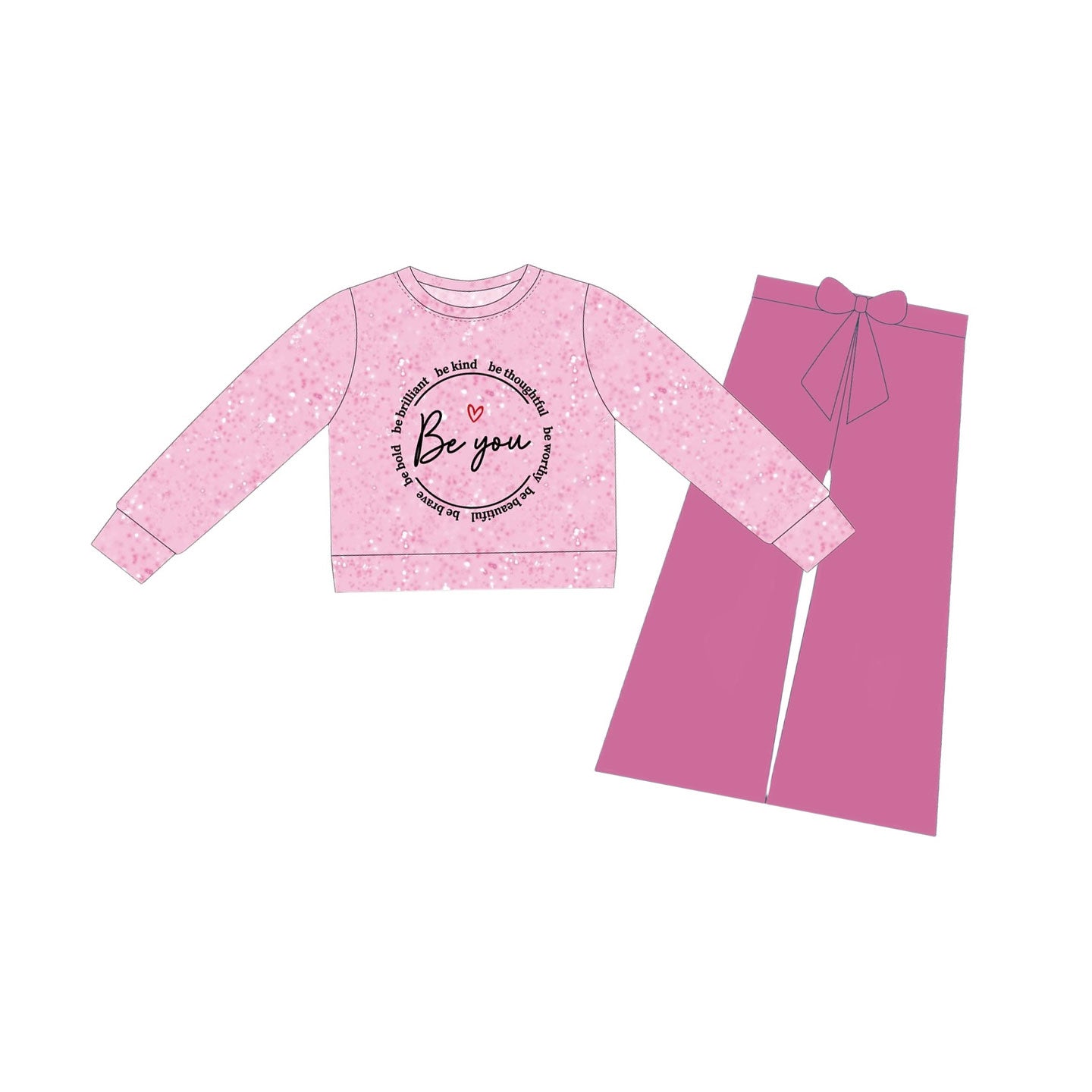 MOQ 5 PCS Preorder GLP3154 Valentines Day Be you Heart Letter Pink Long Sleeve Rose Red Pants Girls Sets 202511