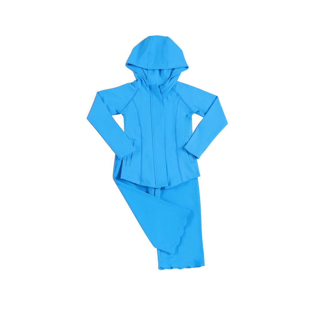 MOQ 5 PCS preorder GLP3156 Solid Blue Zipper Hooded Long Sleeve Pants Girls Yoga Sets 202511