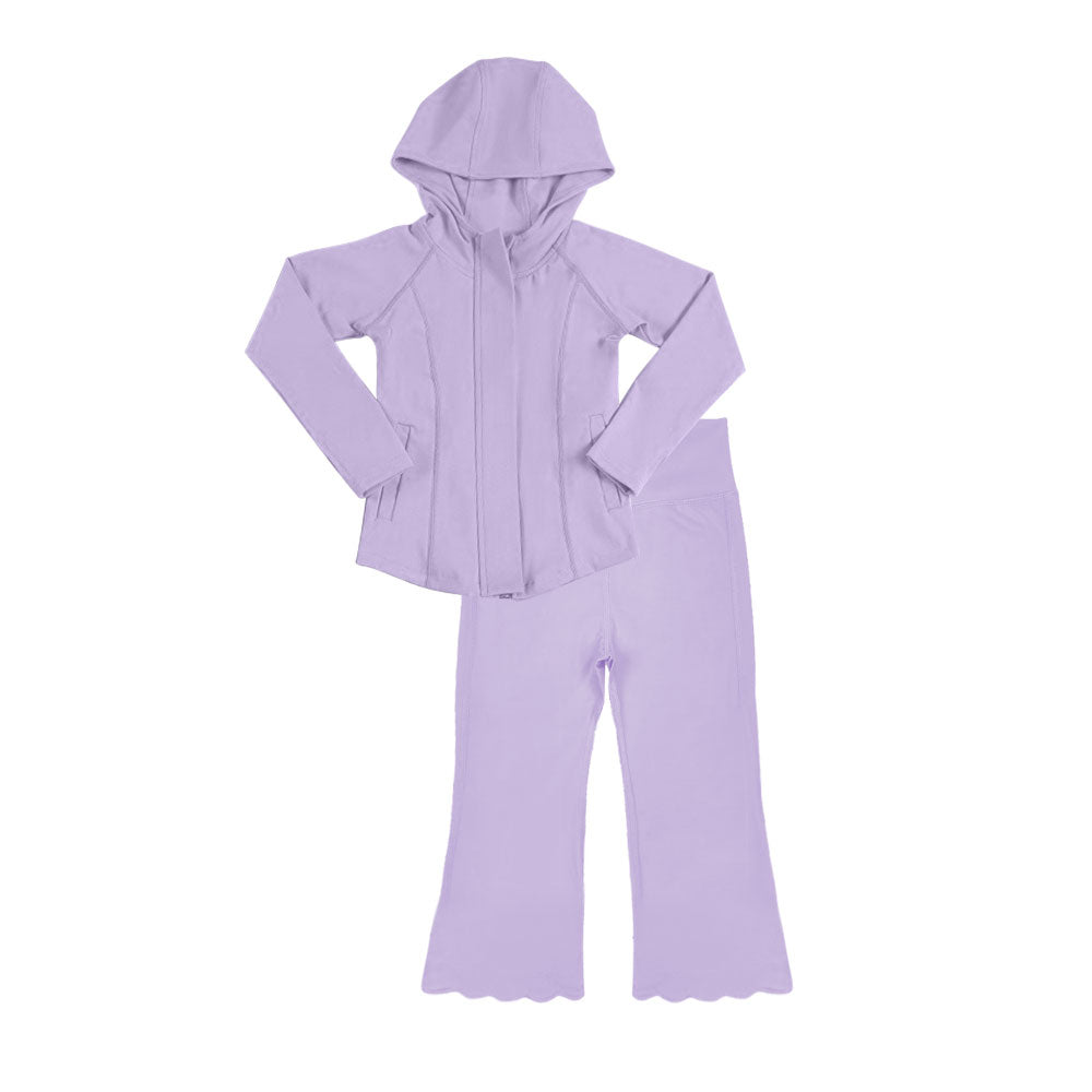 MOQ 5 PCS preorder GLP3157 Solid Light Purple Zipper Hooded Long Sleeve Pants Girls Yoga Sets 202511