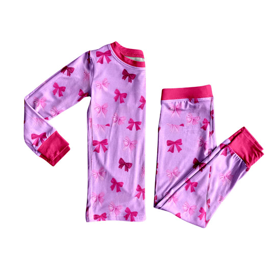 MOQ 5 PCS Preorder GLP3160 Bows Rose Red Long Sleeve Pants Girls Pajama Set 202511