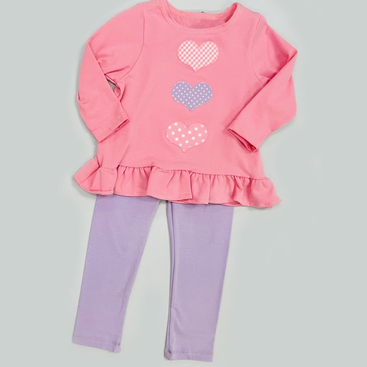 MOQ 5 PCS Preorder GLP3175 Valentines Day Love Pink Ruffle Long Sleeve Purple Pants Girls Sets 202511