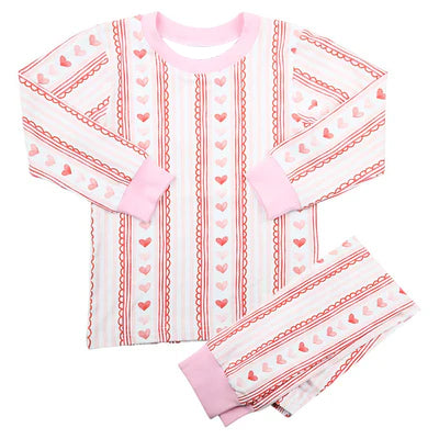 MOQ 5 PCS Preorder GLP3177 Valentines Day Love Bows Stripe Pink White Long Sleeve Purple Pants Girls Pajama Set 202511