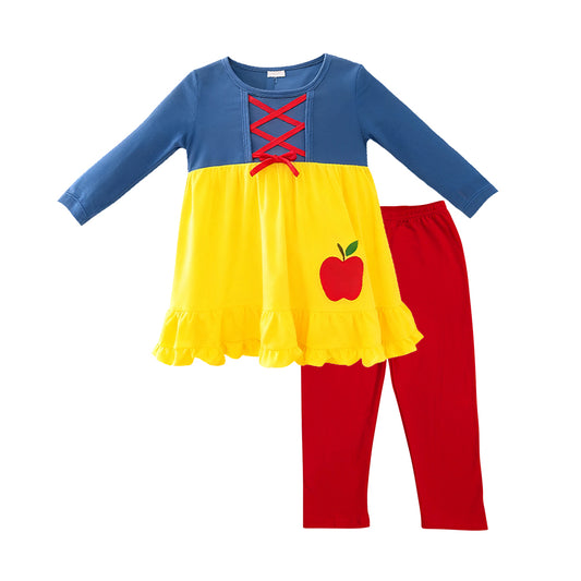 MOQ 5 PCS Preorder GLP3182 Back to School Apple Blue Yellow Long Sleeve Red Pants Girls Sets 202511