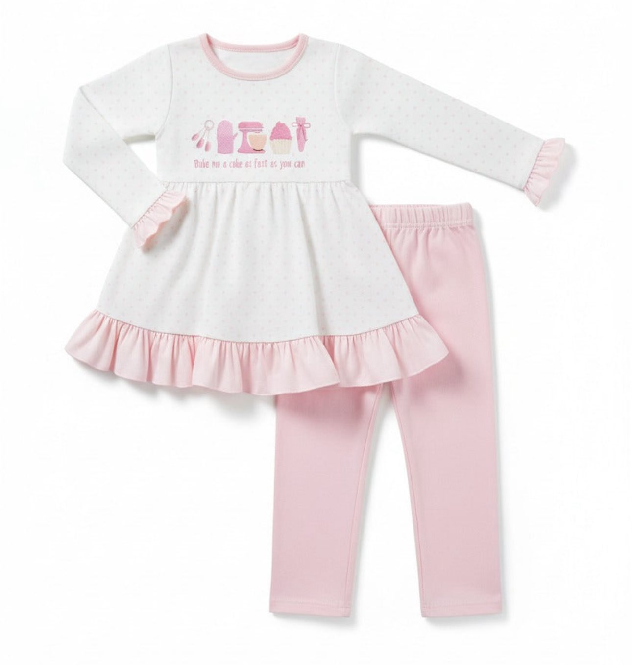MOQ 5 PCS Preorder GLP3218 Cake Dots Pink Ruffle White Long Sleeve Pants Girls Sets 202511