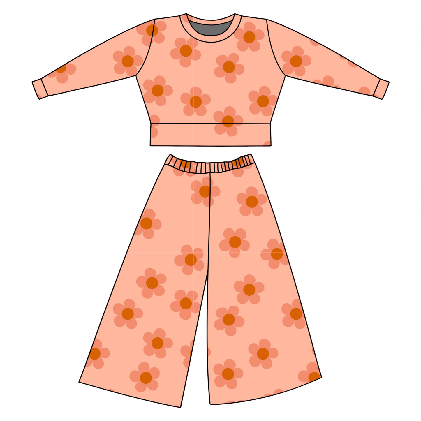 MOQ 5 PCS Preorder GLP3227 Flower Orange Long Sleeve Pants Girls Sets 202511