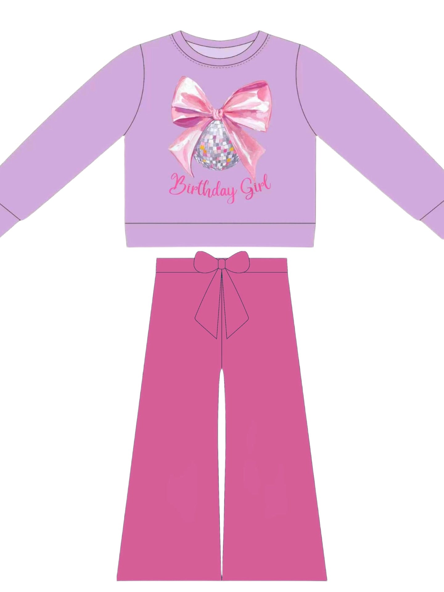 MOQ 5 PCS Preorder GLP3239 Birthday Girl Bow Purple Long Sleeve Rose Red Pants Girls Sets 202511