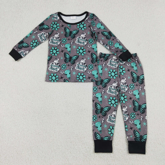 GLP3254 MAMA'S COWGIRL Butterfly Black Long Sleeve Pants Girls Pajama Set 202512 RTS
