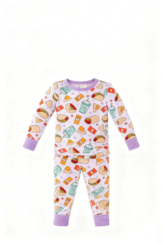 MOQ 5 PCS Preorder GLP3258 Burrito Drink Star Purple Long-Sleeved Pants Girls Pajama Set 202512