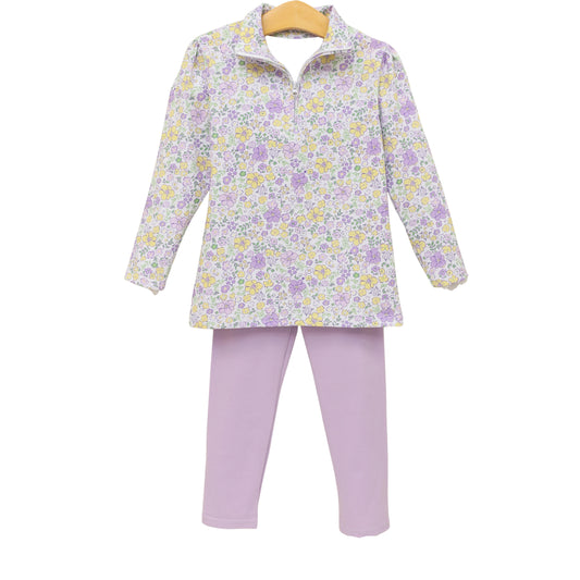 MOQ 5 PCS preorder GLP3266 Yellow Purple Flower Zip Collar Long Sleeve Pants Girls Yoga Sets 202512