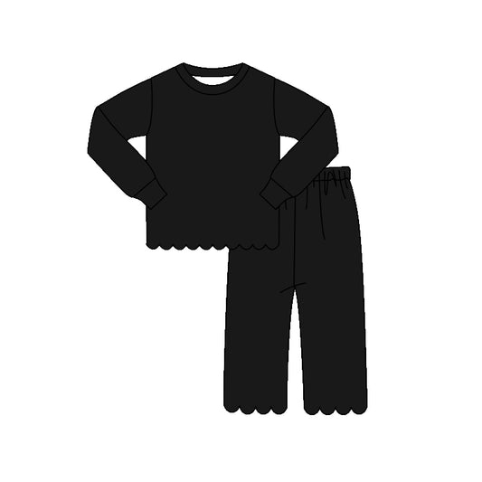 MOQ 30 PCS Preorder GLP3290 Solid Black Wave Ruffle Long Sleeve Pants Girls Sets 202604