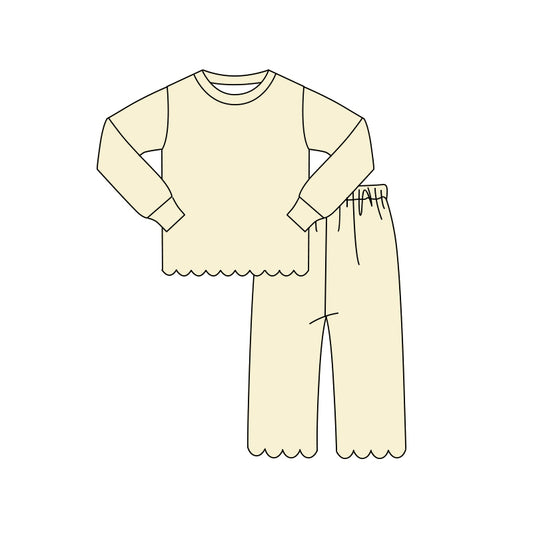 MOQ 30 PCS Preorder GLP3293 Solid Yellow Wave Ruffle Long Sleeve Pants Girls Sets 202604