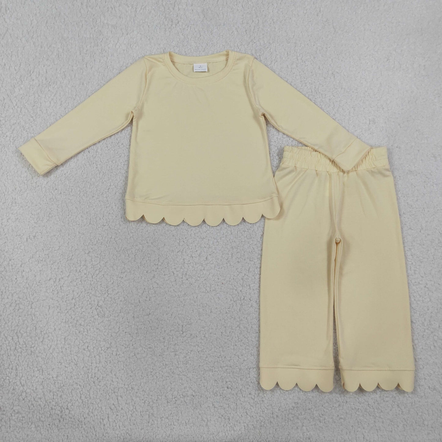 GLP3293 Solid Yellow Wave Ruffle Long Sleeve Pants Girls Sets 202608 RTS