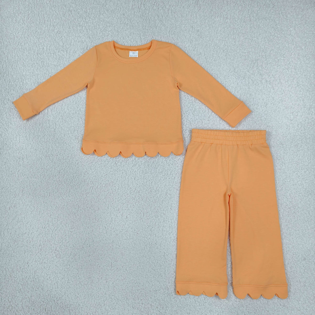 GLP3295 Orange Solid Color Scallop Edge Cotton Girls Set