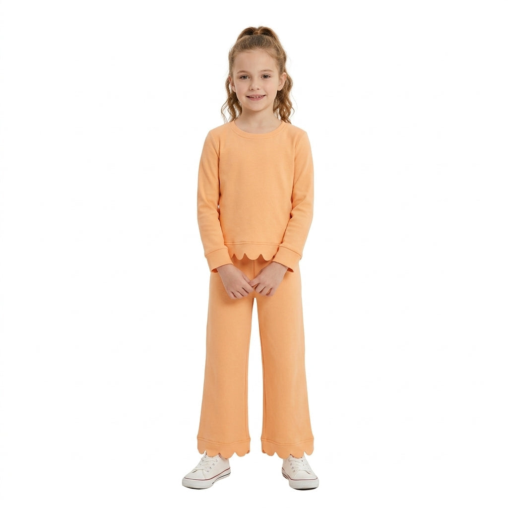 GLP3295 Orange Solid Color Scallop Edge Cotton Girls Set