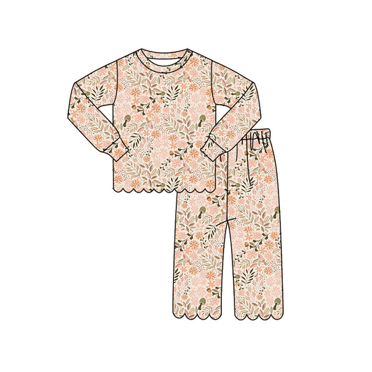 MOQ 30 PCS Preorder GLP3300 Flower Leaf Orange Wave Ruffle Long Sleeve Pants Girls Sets 202604