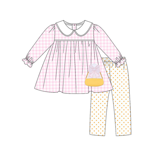 MOQ 5 PCS Preorder GLP3320 Bow Candy Doll Collar Pink Plaid Long Sleeve Dots Pants Girls Sets 202604