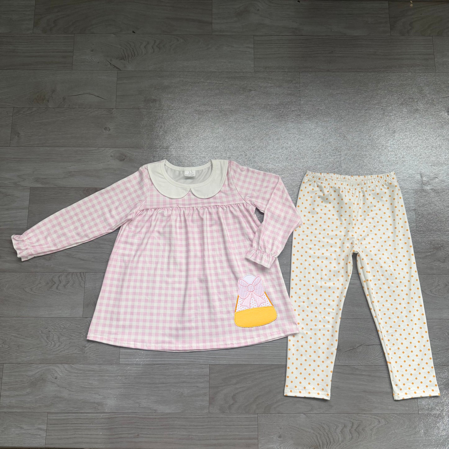 NO MOQ Preorder GLP3320 Embroidered Halloween Bow Candy Doll Collar Pink Plaid Long Sleeve Dots Pants Girls Sets 202607