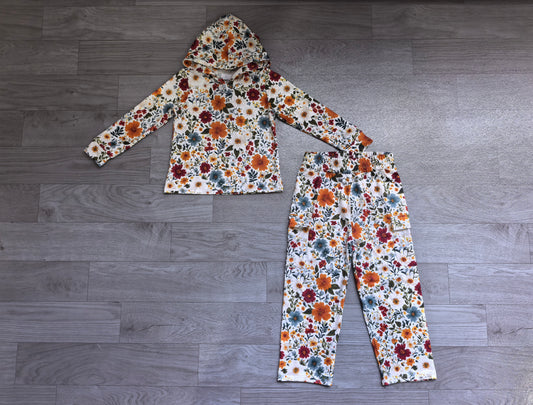 NO MOQ Preorder GLP3321 Flower Leaf Hooded Long Sleeve Pocket Pants Girls Sets 202607
