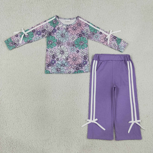 GLP3353 Halloween Flower Goose Bows Long Sleeve Purple Pants Girls Sets 202608 RTS