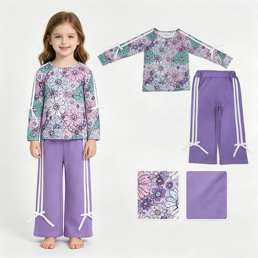 GLP3353 Halloween Flower Goose Bows Long Sleeve Purple Pants Girls Sets 202608 RTS