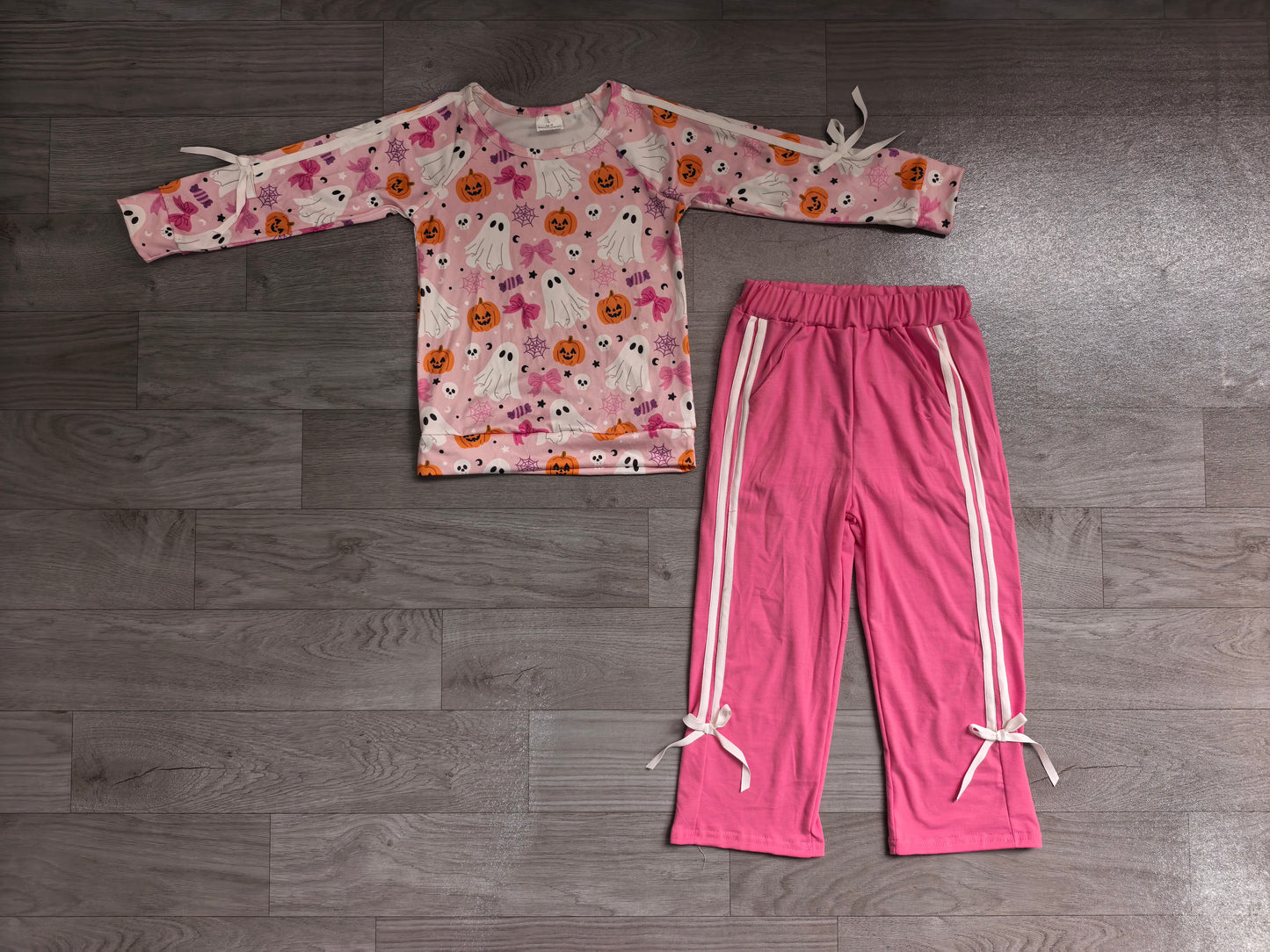 NO MOQ Preorder GLP3356 Halloween Pumpkin Goose Bows Long Sleeve Rose Red Pants Girls Sets 202606