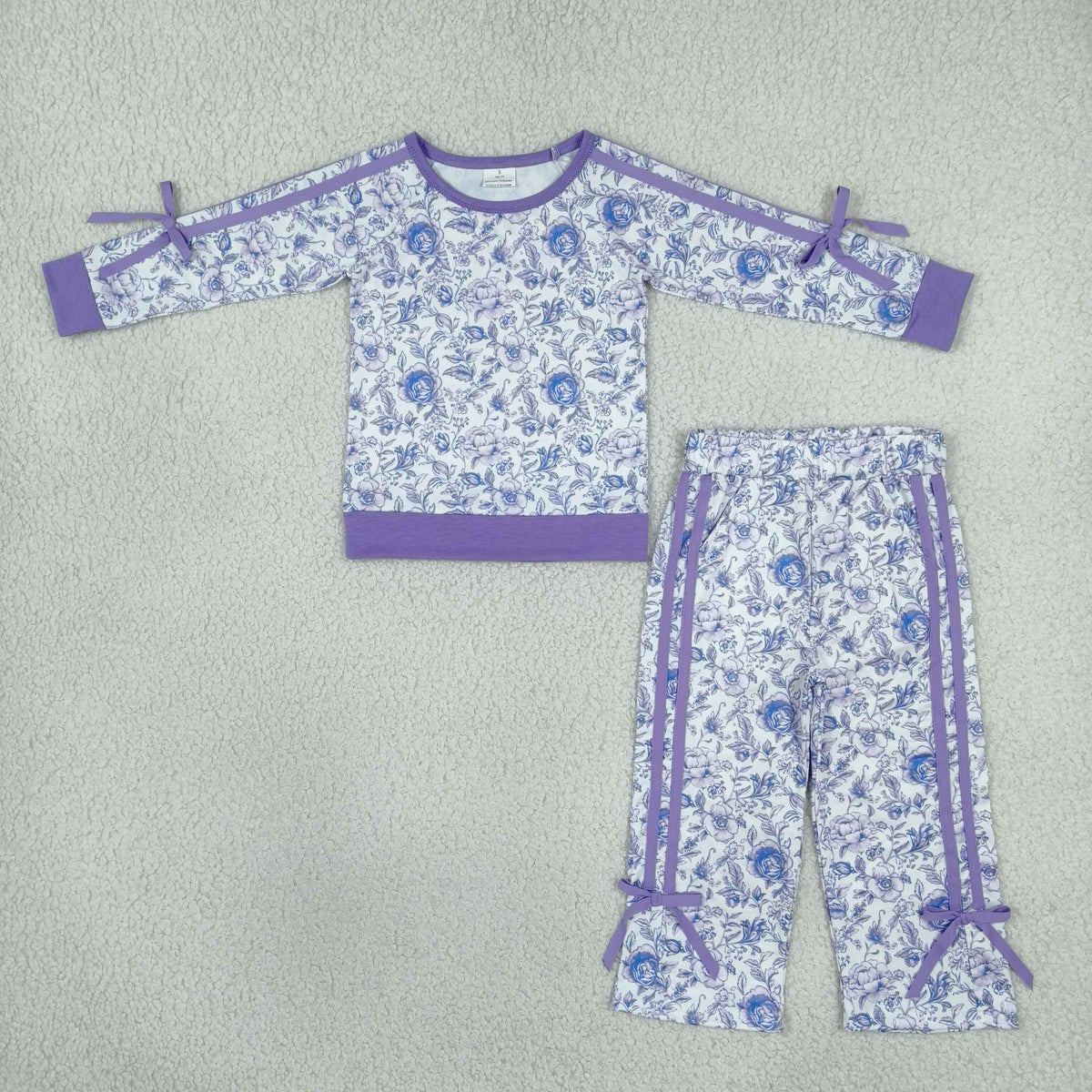 GLP3365 Purple Flower Bows Stripe Girls Set