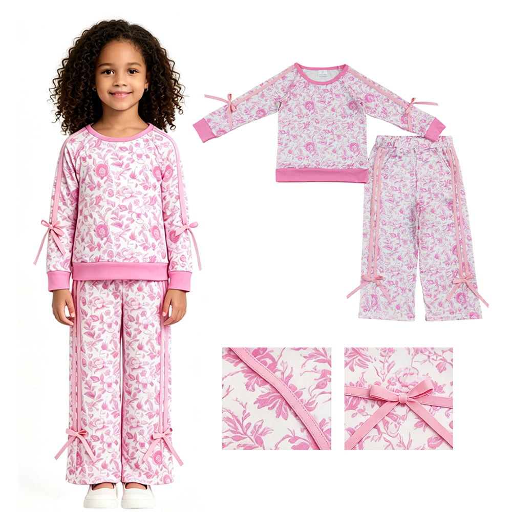 RTS GLP3353 baby girl clothes floral print toddler girl fall winter outfit clothing set
