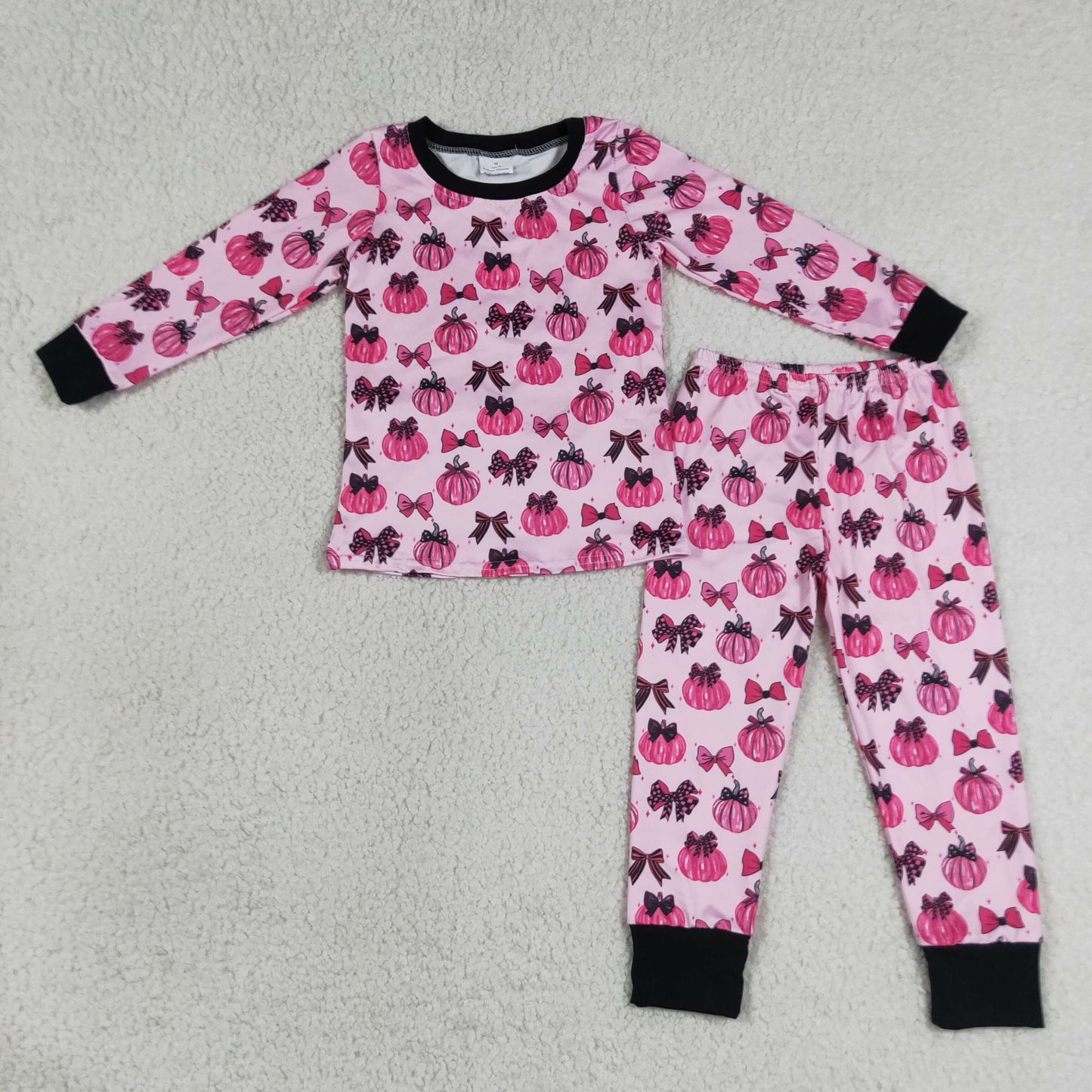 GLP3375 Pumpkin Bows Rose Red Long Sleeve Pants Girls Sets 202607 RTS