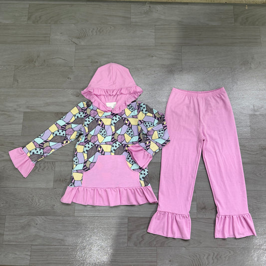 NO MOQ Preorder GLP3381 Halloween Purple Ruffle Long Sleeve Pants Girls Sets 202607
