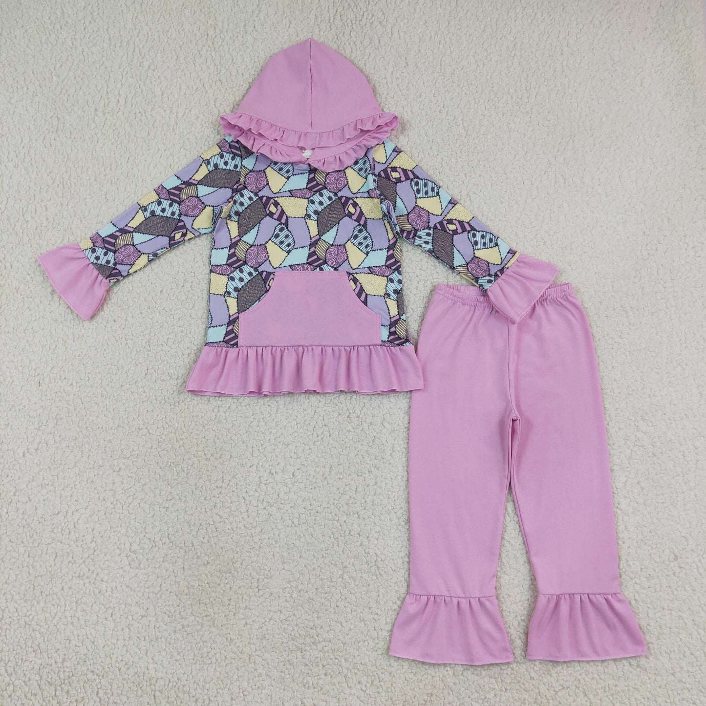 GLP3381 Halloween Purple Ruffle Long Sleeve Pants Girls Sets 202608 RTS